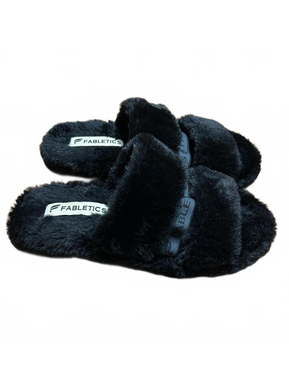 Fabletics Snug Strap Slipper Black Faux Fur with Outdoor Sole | Size 7 / EU 37.5